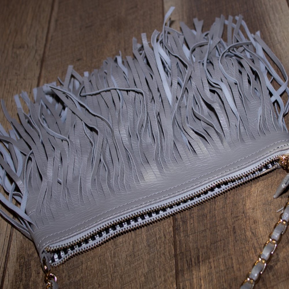 Grey Fringe Crossbody